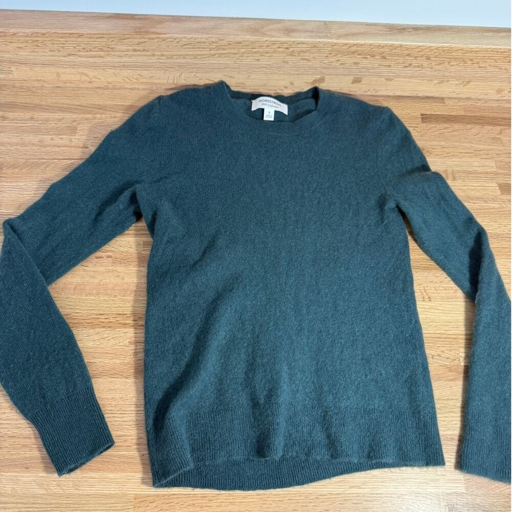 Nordstrom 100% Cashmere Sweater Women's S Forest Green Crewneck